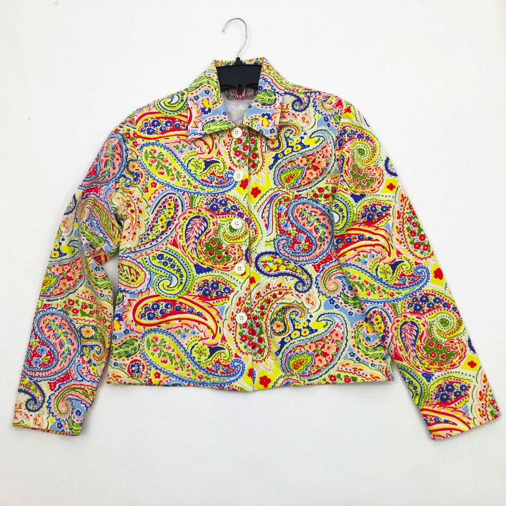 Life Style Women's Multi-color Floral Button Front Bling Floral Jacket Size SML